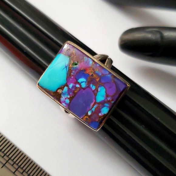 Vintage Jewelry - Sterling Silver 925 Lapis Lazuli Infused Turquoise Ring